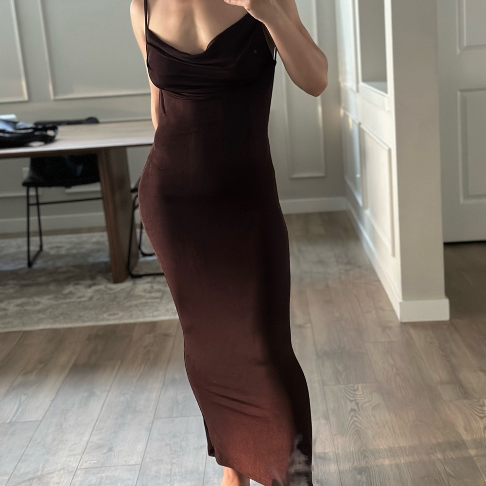 Elegant Chocolate Tie-Detail Open Back Maxi Dress